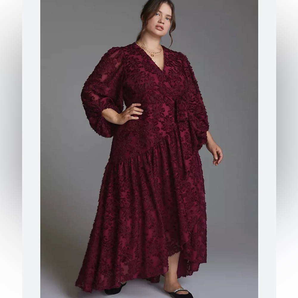 Anthropologie Burgundy Textured Maxi Dress